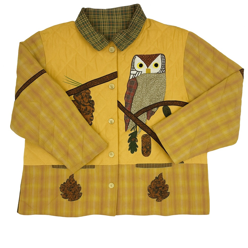 Patch Magic Pinecone Quilted Jacket – Woodland Owl & Pinecone Appliqué Cotton Jacket