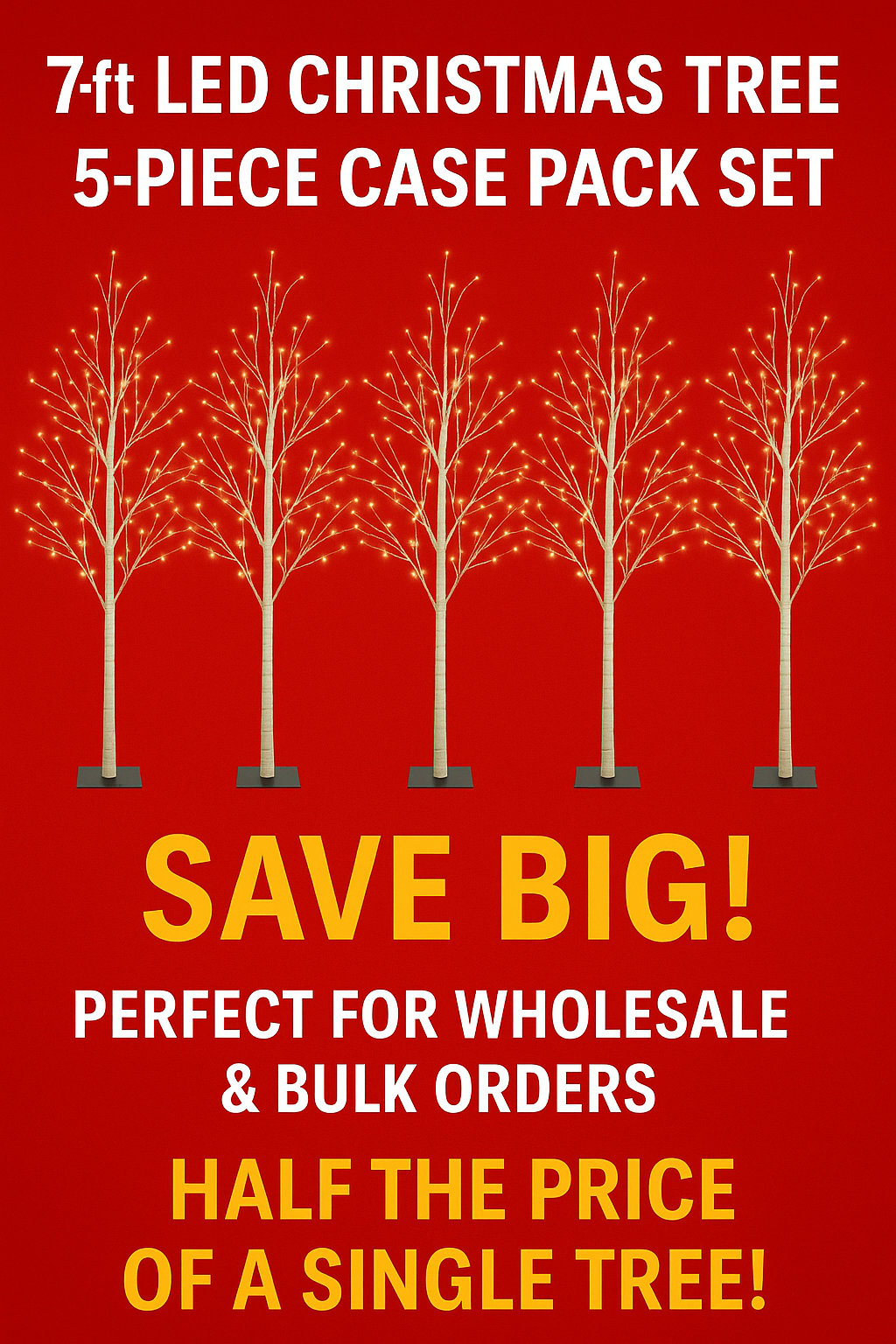 7ft LED Christmas Tree - 5-Piece Case Pack Set – Save Big! Perfect for Wholesale & Bulk Orders, Half the Price of a Single Tree!