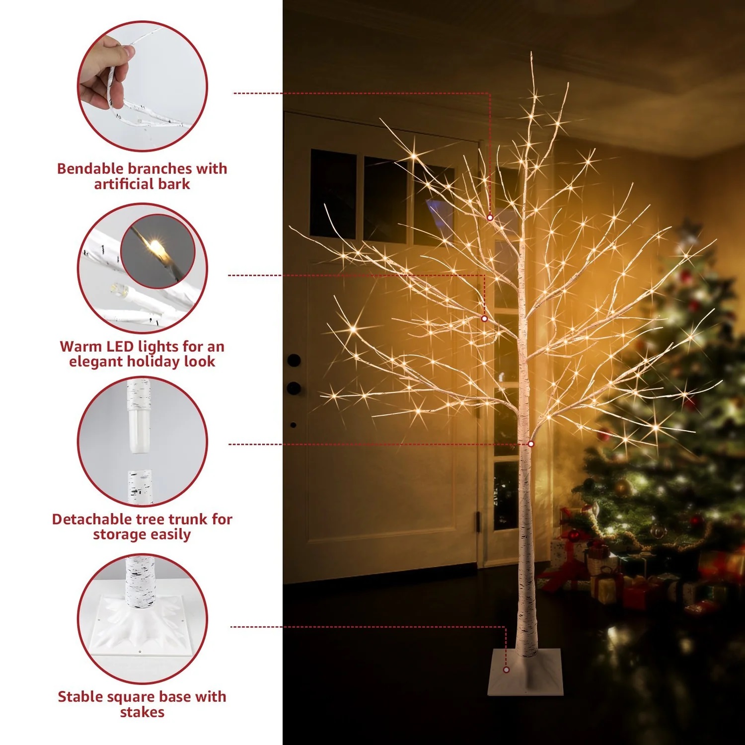 7ft LED Christmas Tree – White Birch with 160 Warm White Bulbs, Easy Assembly, Ships from Dallas
