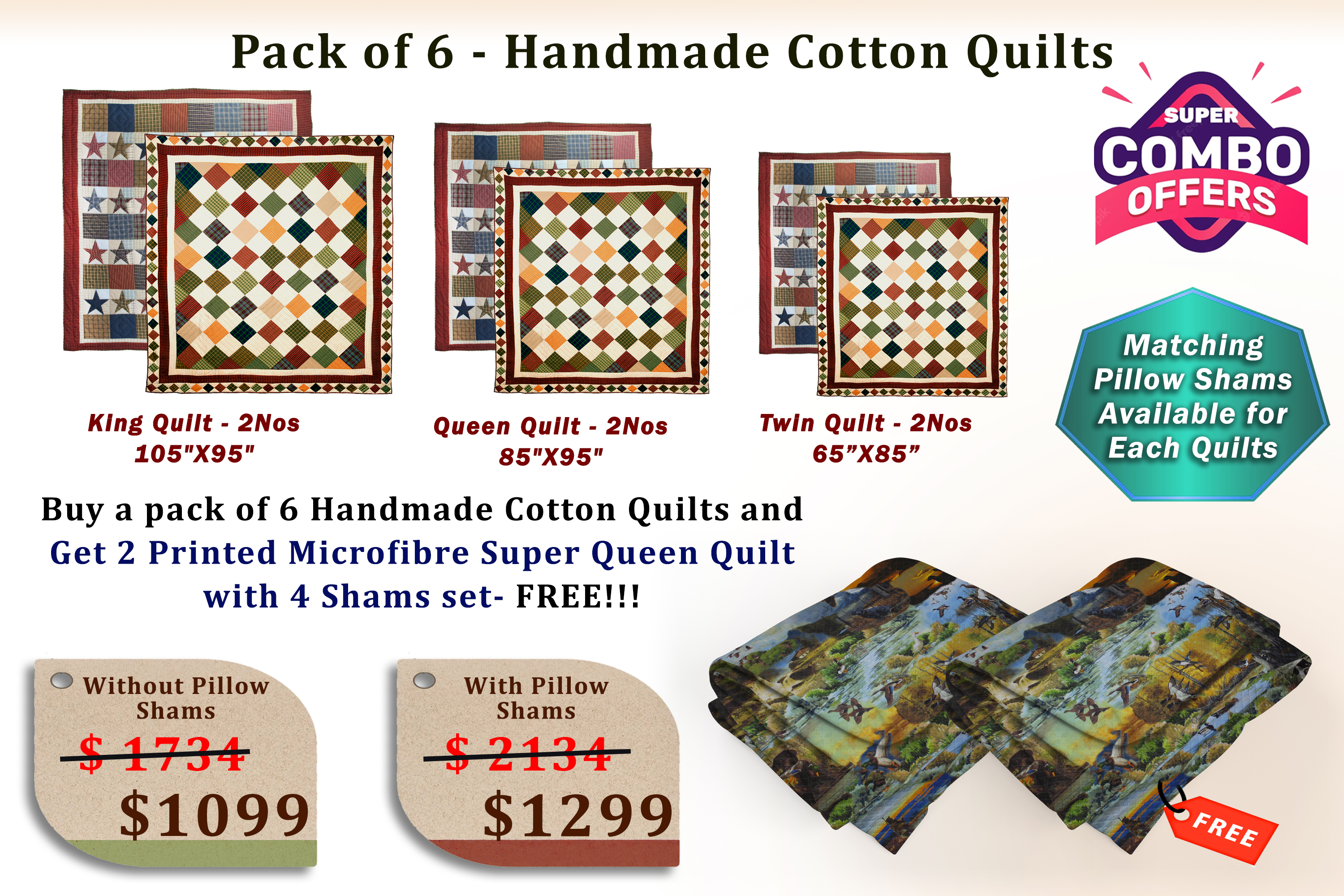 Pack of 6 Cotton Quilts
