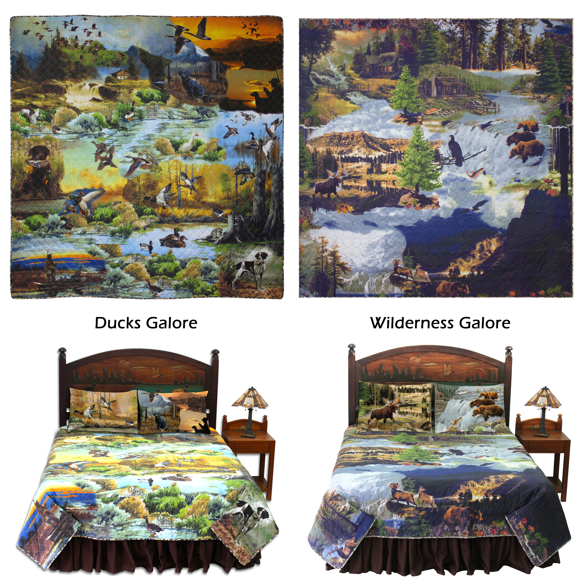 Combo Pack of Super Queen Size Quilt with Pillow Shams | Pack of 2 Quilts | Ducks Galore and Wilderness Galore | 92"W x96"L In