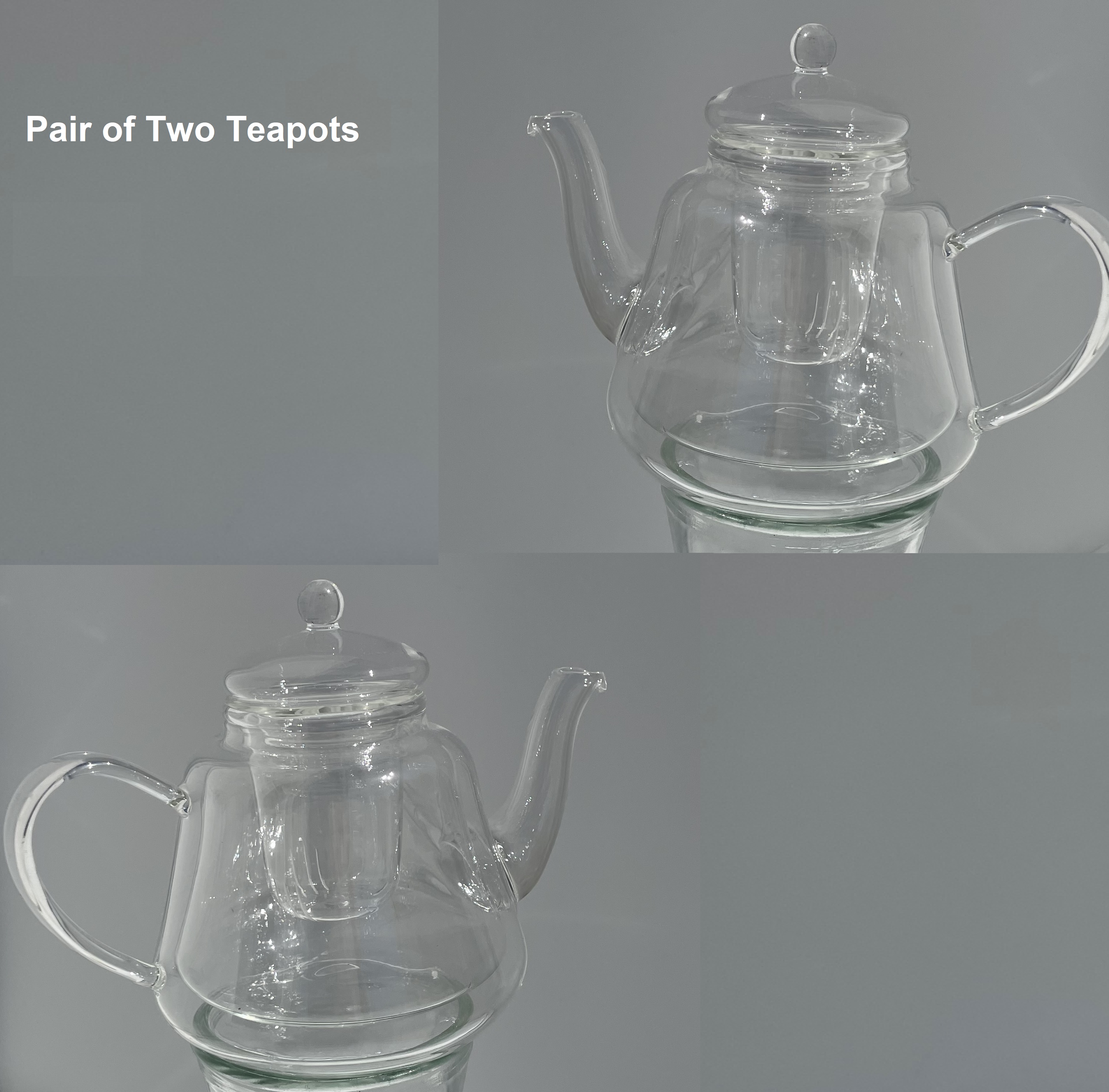 Pair of Oval Shaped Double Layer Glass Teapot, 530ml Teapot with Removable Infuser and Lid, Heatproof Safe side handle, Blooming & Loose Leaf Tea Maker