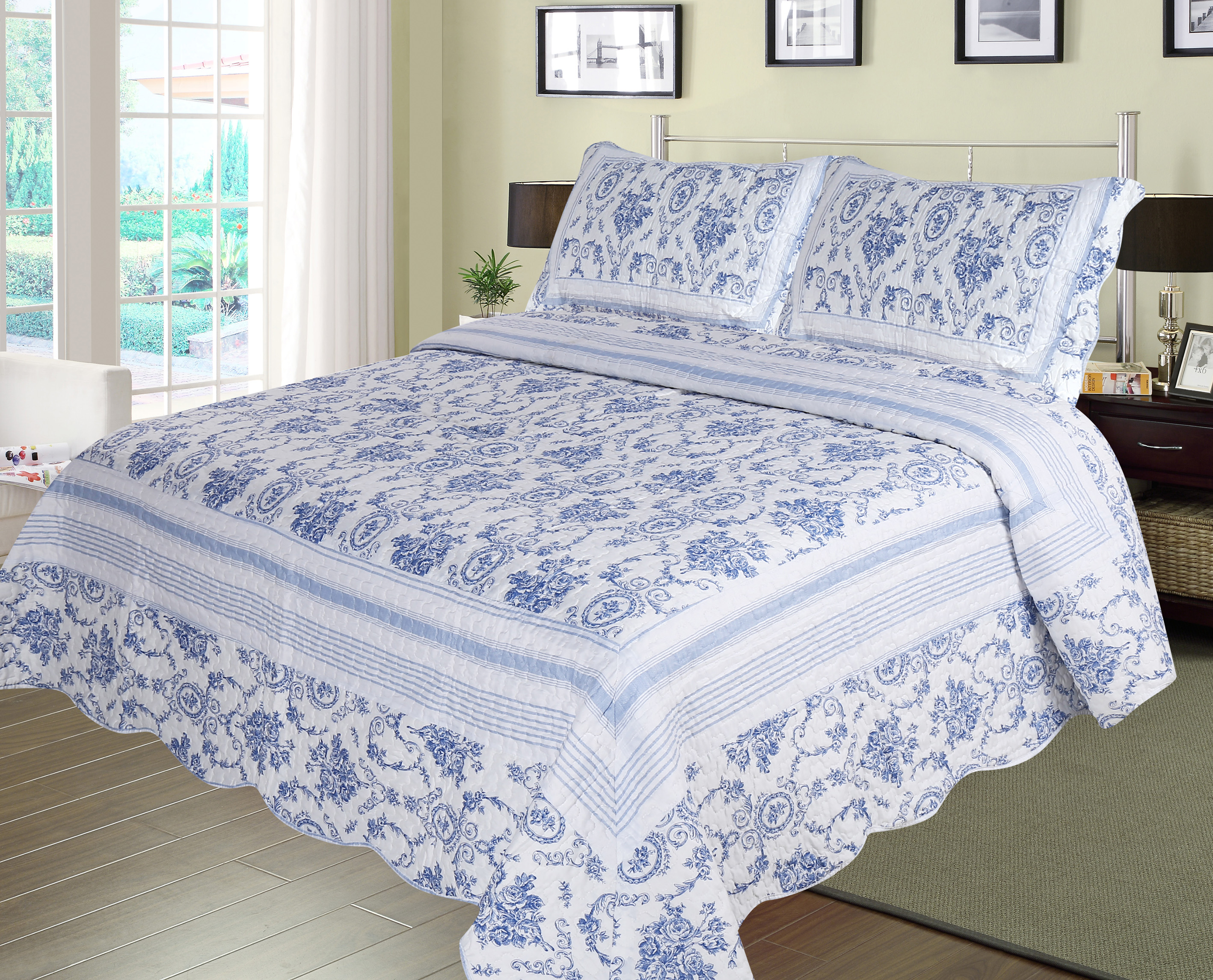 Blue Wisteria Lattice Combo - Buy a Super Queen with 2 Shams set and get a Twin Quilt Free!!!! Offer ends early