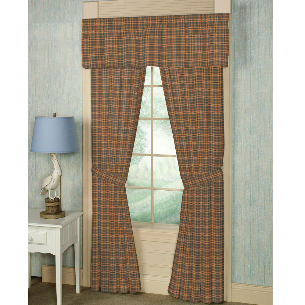 Gold and Brown Plaid Window Curtain 40"W x 84"L