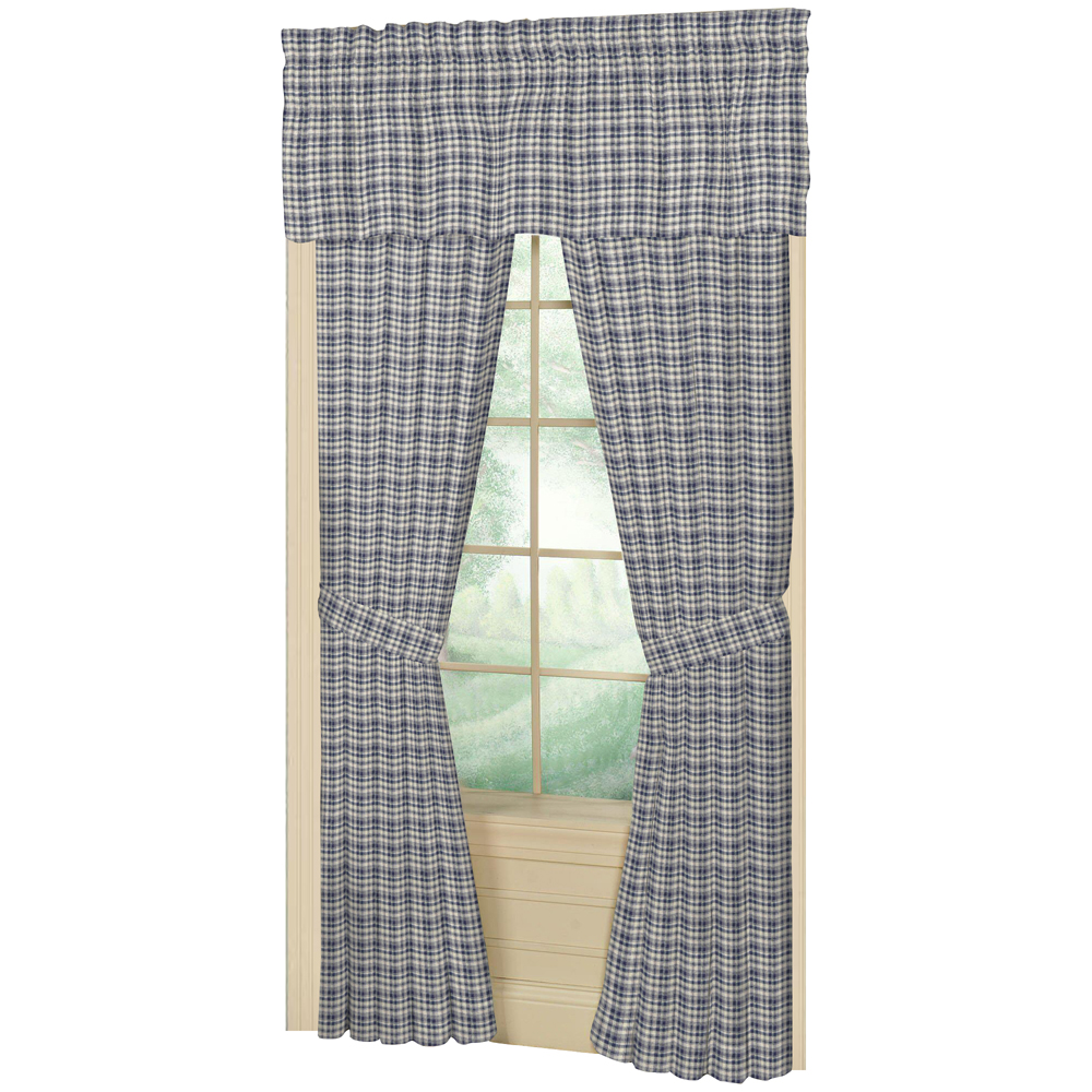 Blue and White Madras Check Window Curtain 40"W x 84"L