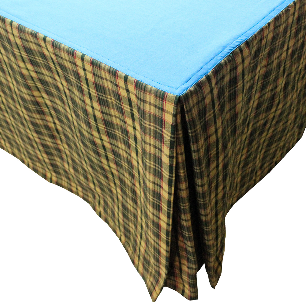 Gold and Brown Plaid Bed Skirt King Size 78"W x 80"L-Drop 18"
