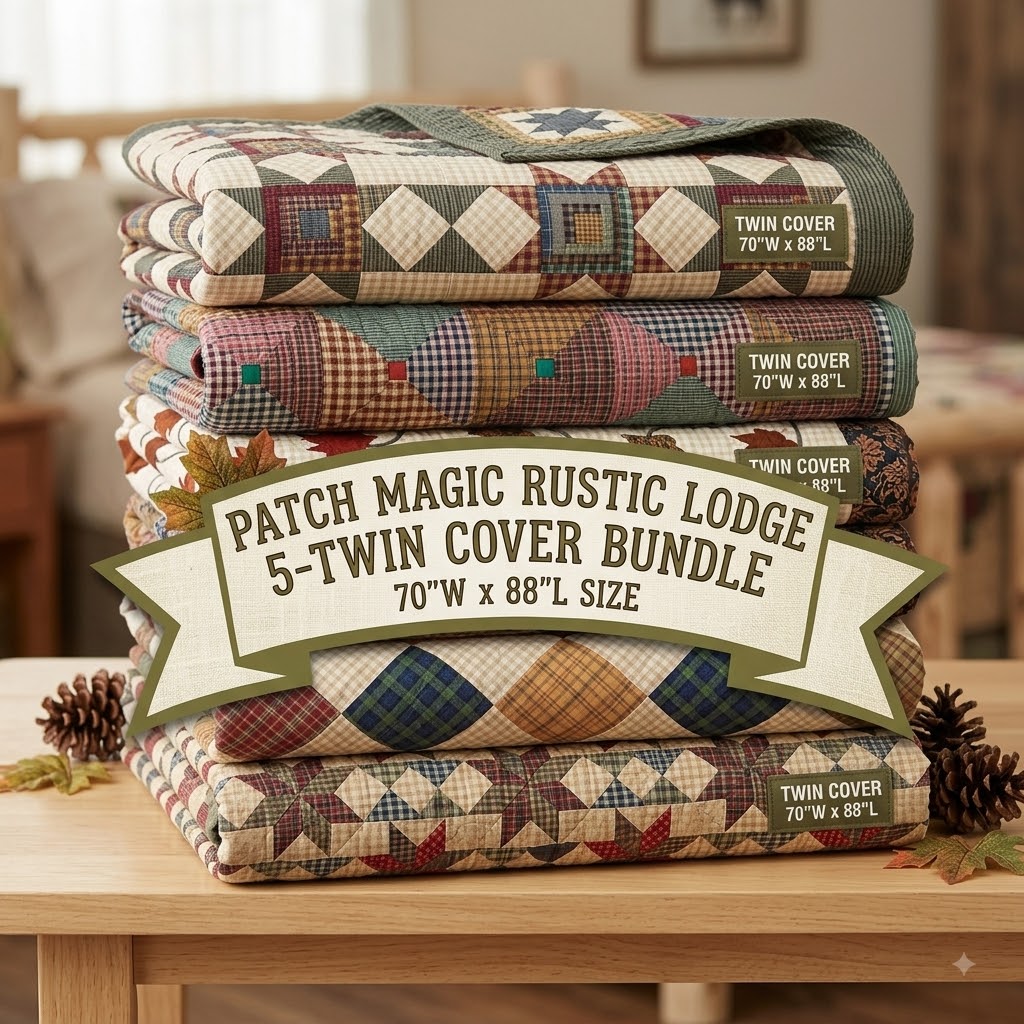 Patch Magic Rustic Lodge 5-Piece Twin Duvet Cover Bundle - Vintage Patchwork Bedding