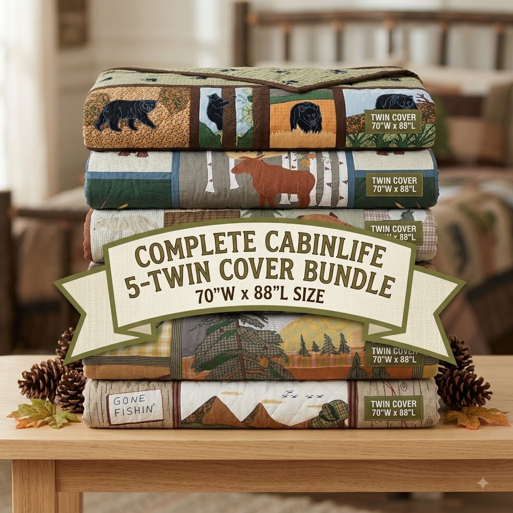 Complete Cabin Life 5-Piece Twin Duvet Cover Bundle - Rustic Outdoor Bedding Set