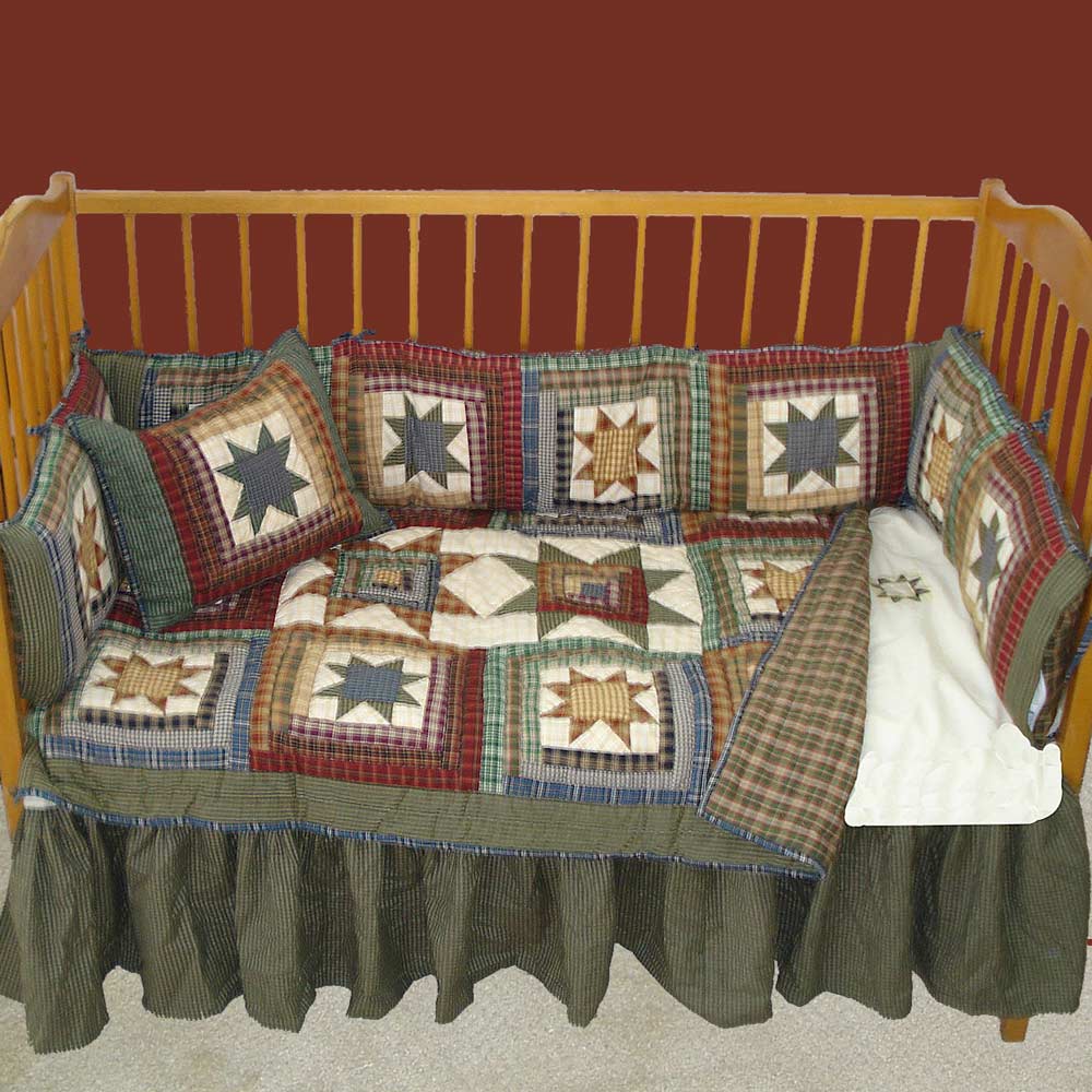 Cottage Star Hunter Green and Tan Check (w140a) Crib Bed Skirt 28" x 53"-Drop-13"