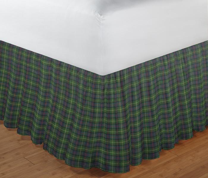Green Tartan Plaid Bed Skirt California King Size 72"W x 84"L-Drop 18"