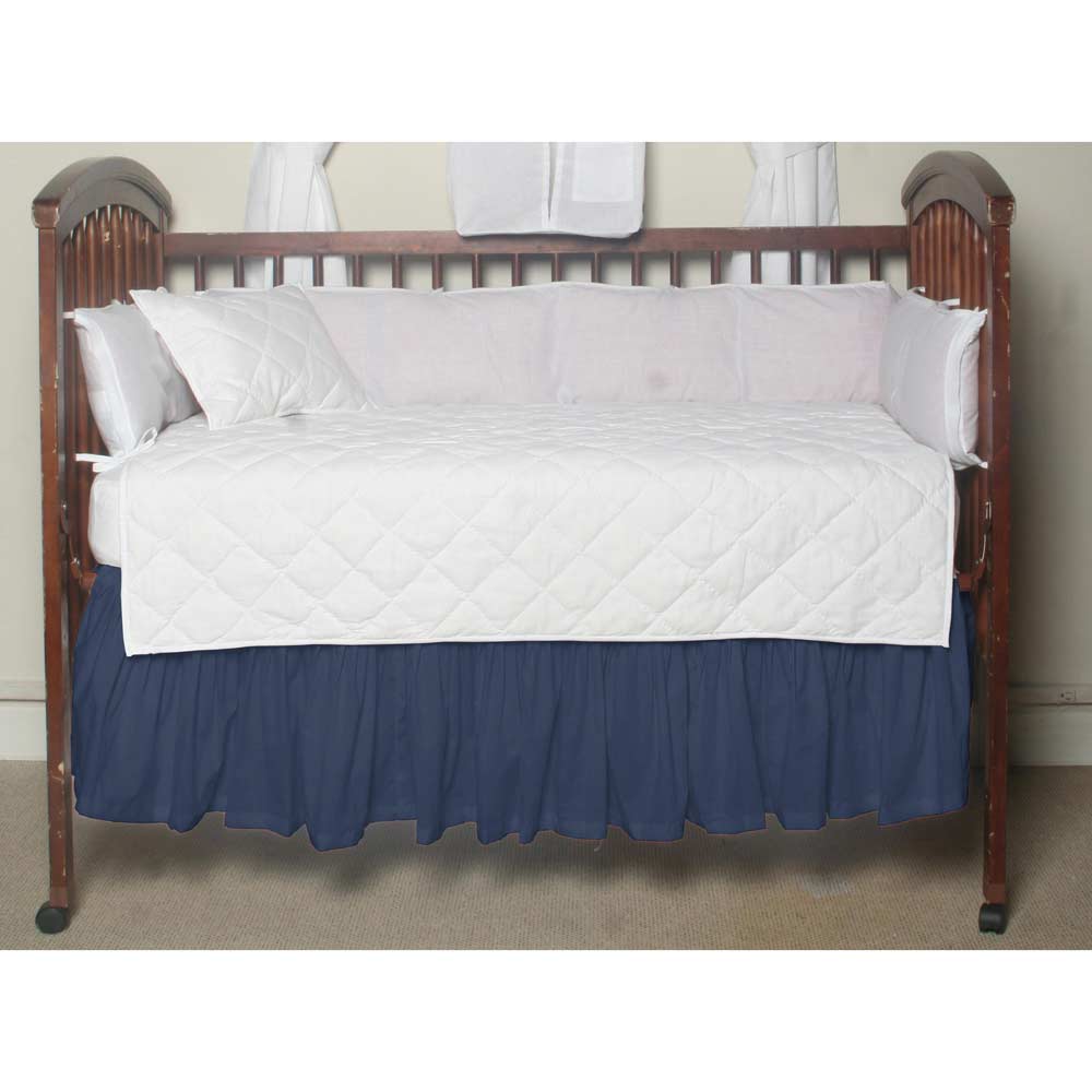 Dark Spruce Blue Chambray Crib Bed Skirt 28" x 53"-Drop-13"