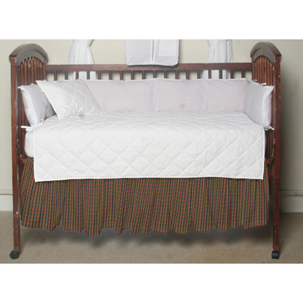 Tan and Blue Red Plaid Crib Bed Skirt 28" x 53"-Drop-13"