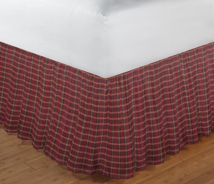 Rustic Red Large Check Bed Skirt King Size 78"W x 80"L-Drop 18"