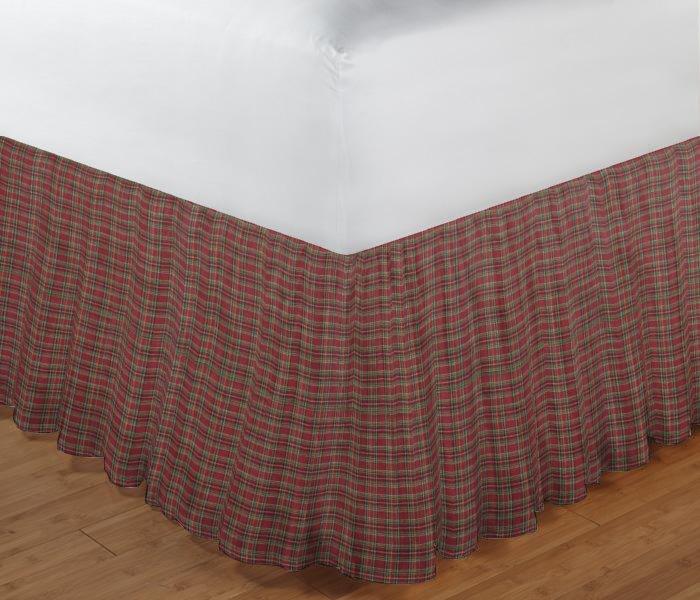 Red Check Plaid Bed Skirt King 78"W x 80"L-Drop 18"