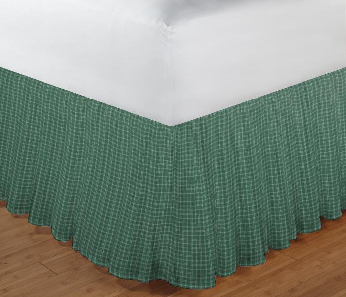 Green Check Plaid With White Bed Skirt King  78"W x 80"L-Drop 18"