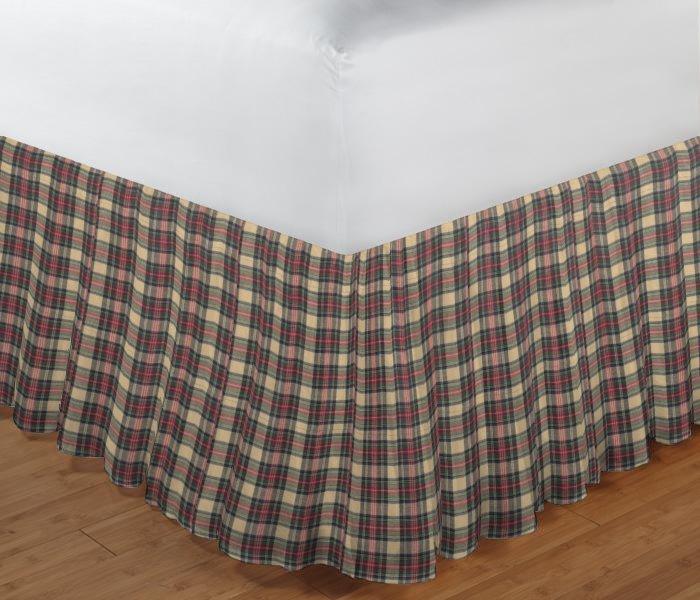 Brown and Green Plaid Bed Skirt King Size 78"W x 80"L-Drop 18"