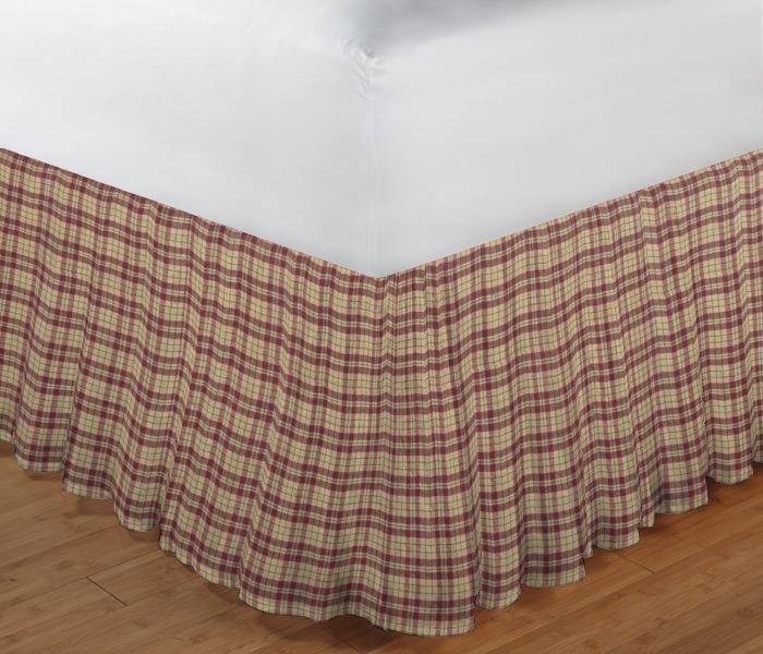 Tan and Red Check Plaid Bed Skirt King Size 78"W x 80"L-Drop 18"