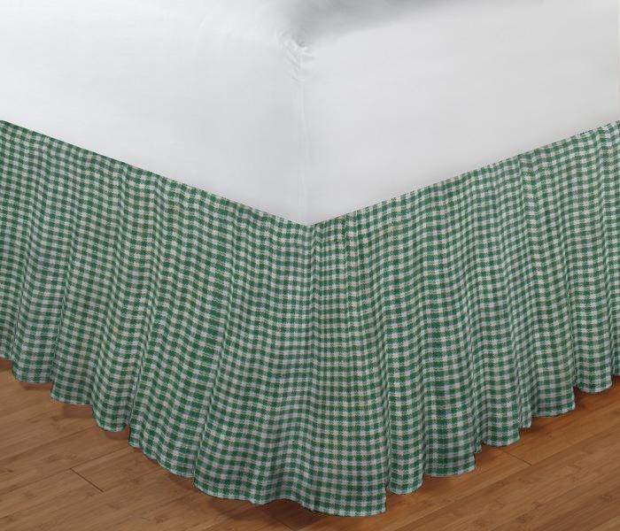 Green Pin Check Bed Skirt King Size 78"W x 80"L-Drop 18"