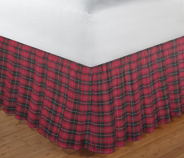 Red and Black Plaid Bed Skirt King Size 78"W x 80"L-Drop 18"