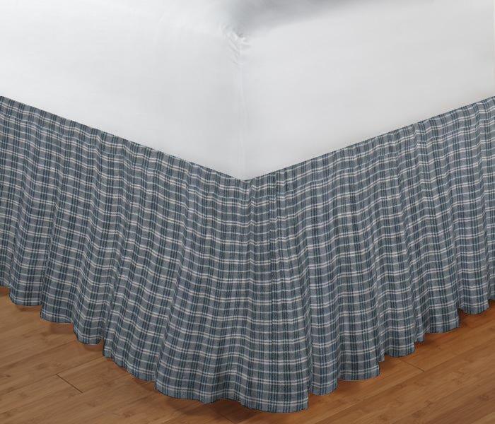Light Blue Check Plaid Bed Skirt King Size 78"W x 80"L-Drop 18"