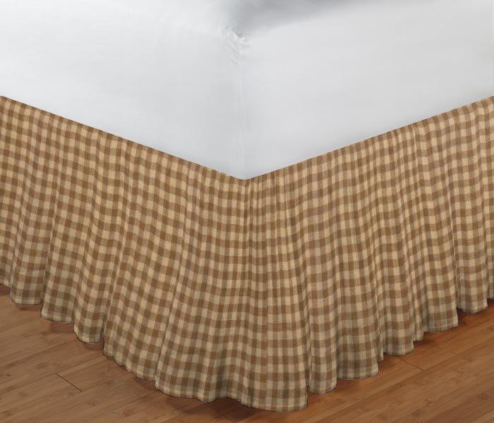 Brown and Gold Gingham Bed Skirt King Size 78"W x 80"L-Drop 18"