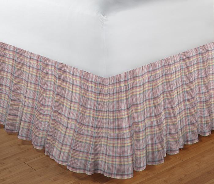 Red Lines and Off White Plaid Bed Skirt King Size 78"W x 80"L-Drop 18"