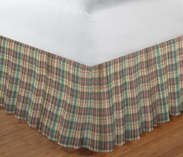 Multi Brown and Tan Plaid Bed Skirt King Size 78"W x 80"L-Drop 18"