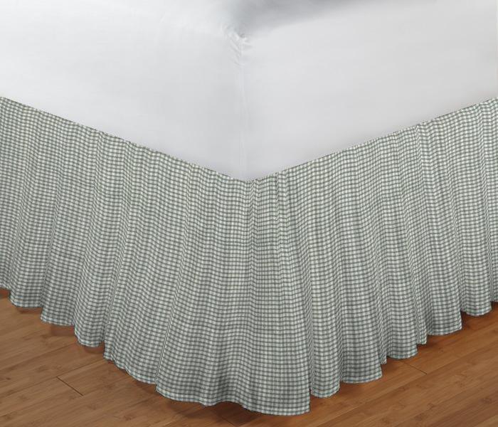 Sage Green Gingham Bed Skirt King Size 78"W x 80"L-Drop 18"
