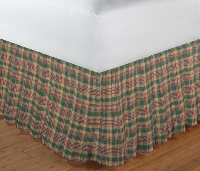 Green and Warm Brown Plaid Bed Skirt King Size 78"W x 80"L-Drop 18"