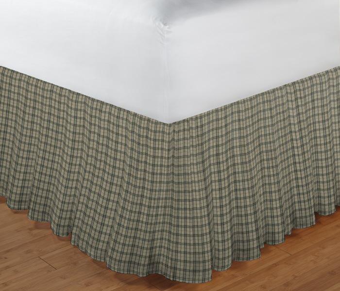Cream Plaid with Light Olive Lines Bed Skirt King Size 78"W x 80"L-Drop 18"