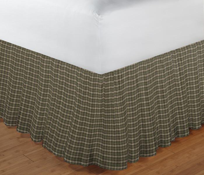 Olive Green and Ecru Checks Bed Skirt King Size 78"W x 80"L-Drop 18"