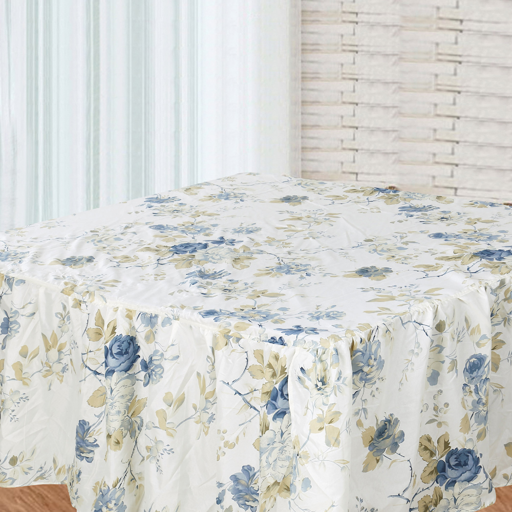 Blue Roses Bed Skirt Luxury King Size 76"W x 80"L-Drop 20"