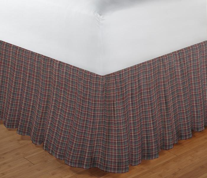 Maroon and Black Plaid Bed Skirt Luxury King Size 76"W x 80"L-Drop 20"