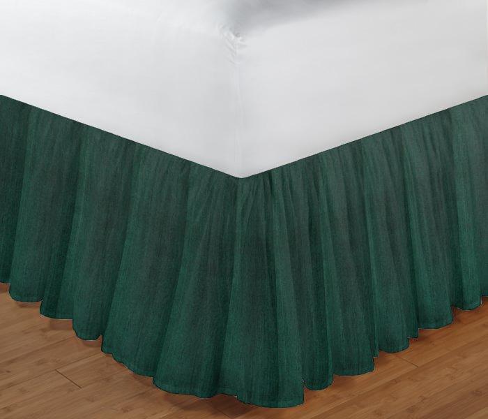 Hunter Green Chambray Bed Skirt Queen Size 60"W x 80"L-Drop-18"
