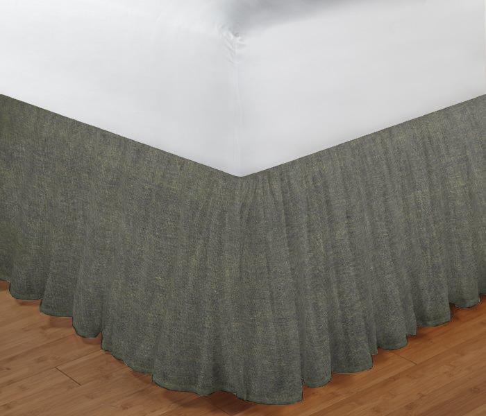 Dark Spruce Blue Chambray Bed Skirt Queen Size 60"W x 80"L-Drop-18"