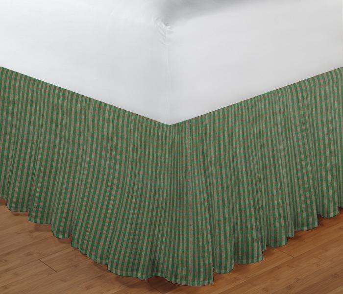 Hunter Green and Tan Check Bed Skirt Queen Size 60"W x 80"L-Drop-18"