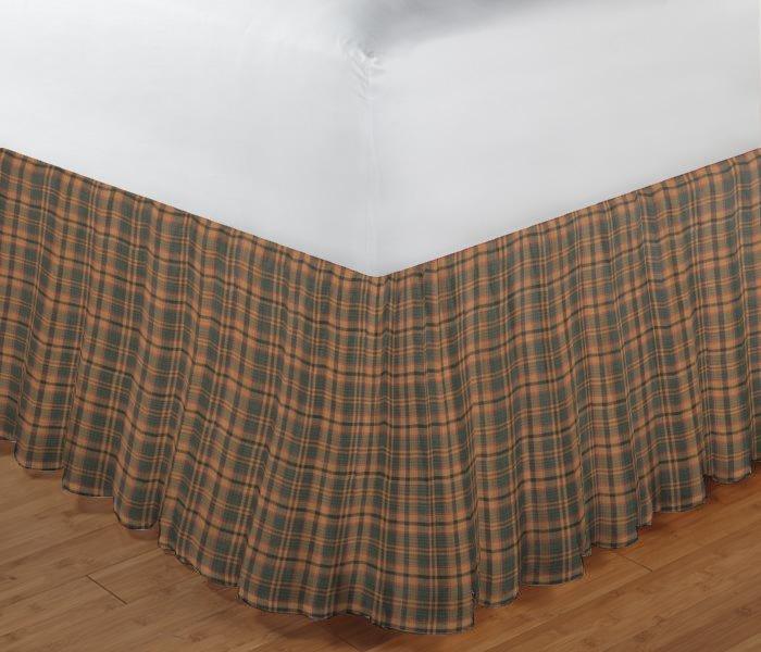 Gold and Brown Plaid Bed Skirt Queen Size 60"W x 80"L-Drop-18"