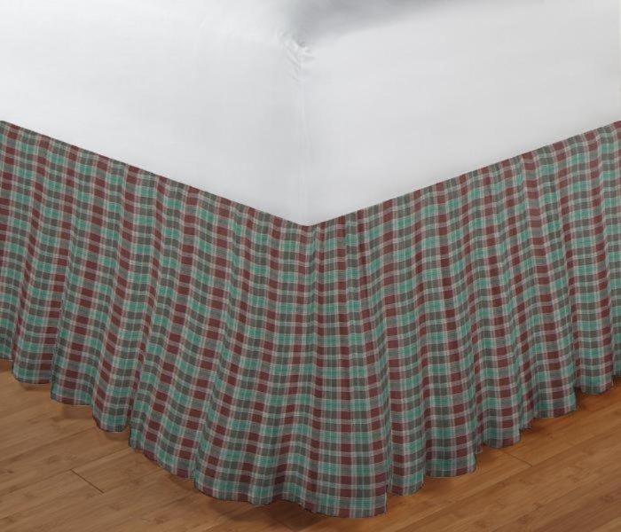 Brown and Green Plaid Bed Skirt Queen Size 60"W x 80"L-Drop-18"