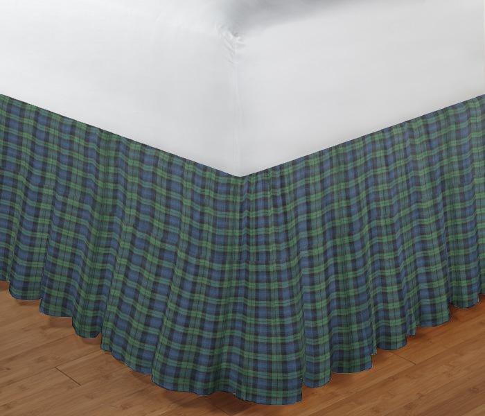 Black watch plaid Bed Skirt Queen Size 60"W x 80"L-Drop-18"