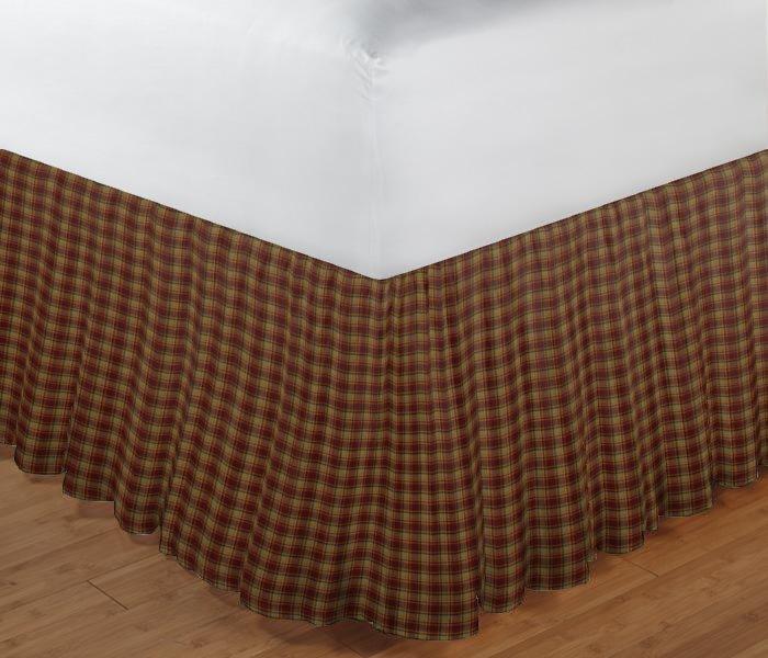 Rustic Red and Tan Check Plaid Bed Skirt Queen Size 60"W x 80"L-Drop-18"