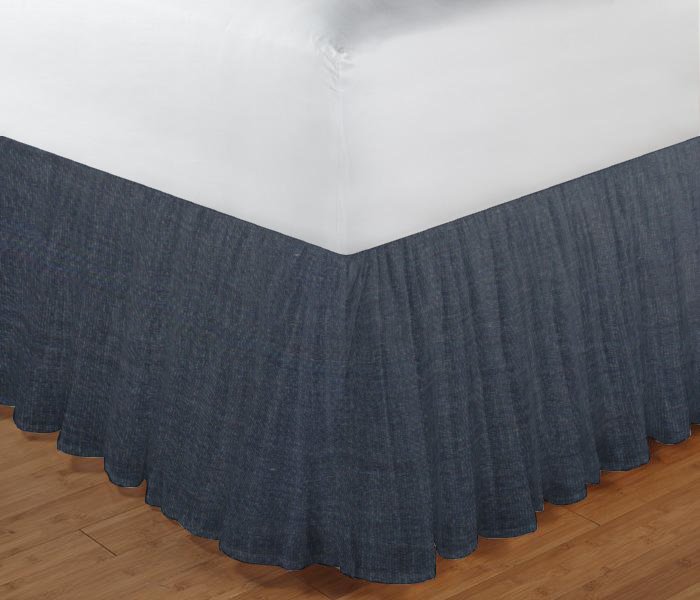 Dark Blue Denim Chambray Bed Skirt Twin Size 39"W x 76"L-Drop-18"
