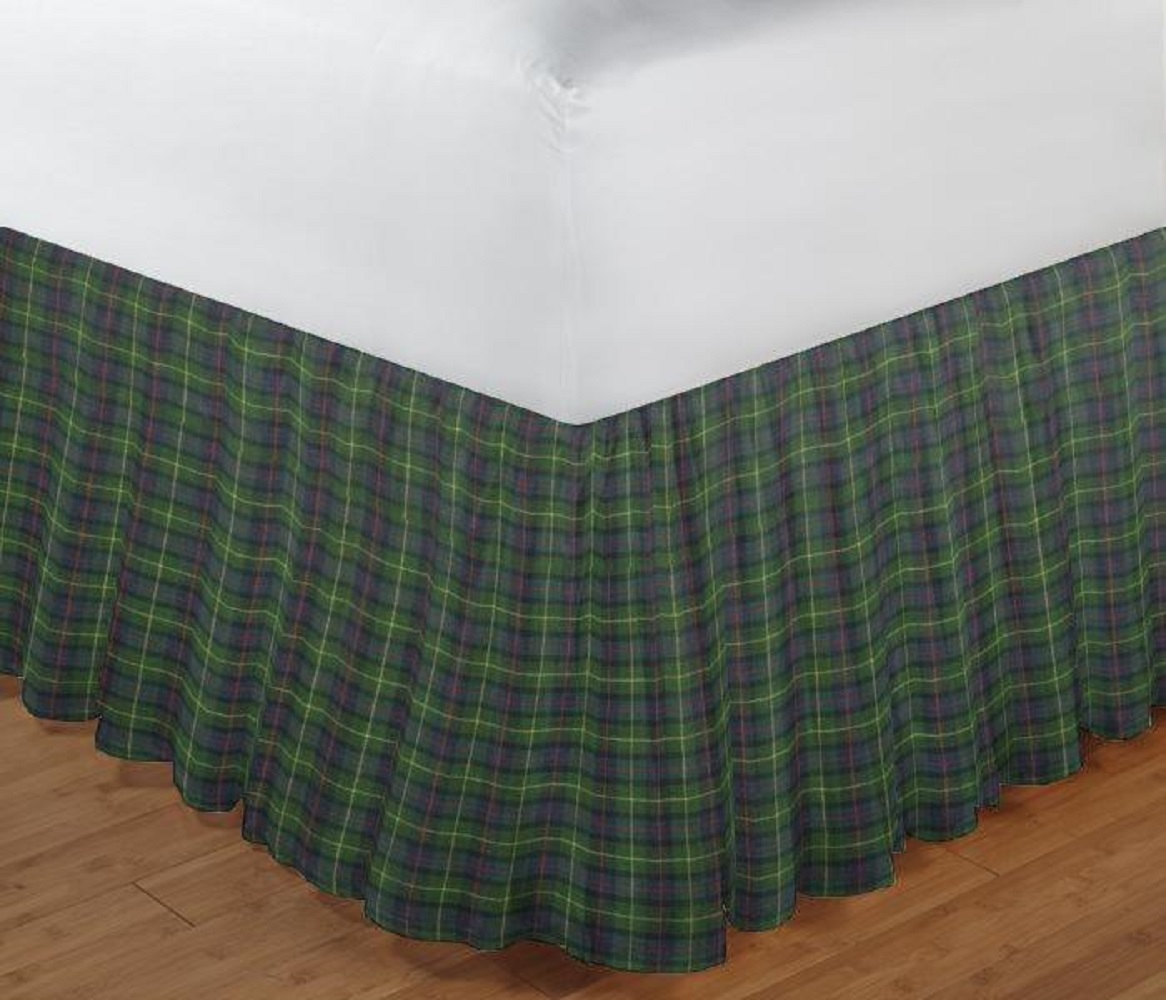 Green Tartan Plaid Bed Skirt Twin Size 39"W x 76"L-Drop-18"