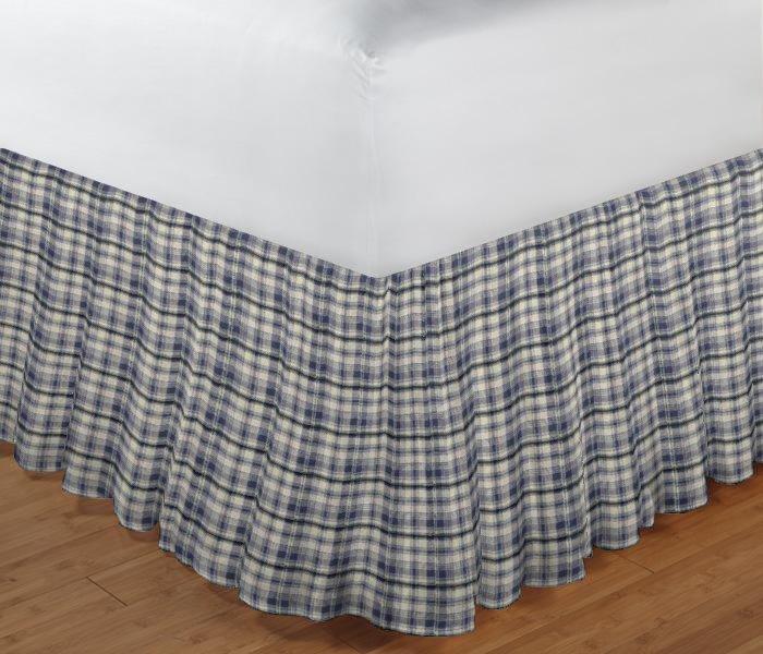 Blue and White Madras Check Bed Skirt Twin Size 39"W x 76"L-Drop-18"