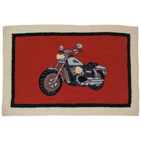 Motorcycle Wool Rug Hand Hooked Small Rug 2FT x 3FT