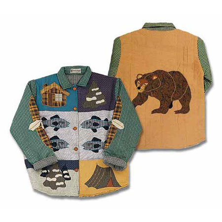 Cabin Bear Themed Quilted Cotton Jacket | Warm, Soft, Reversible, and Stylish Outdoor Wear | Large