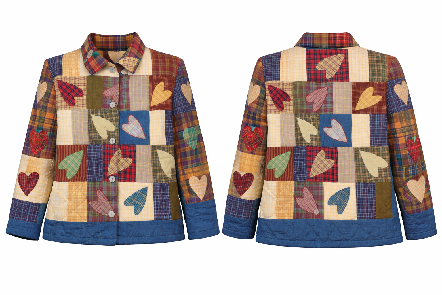 Country Hearts Quilted Cotton Jacket | Quilted, Reversible, Regular Fit, Soft Cotton Filling | Medium