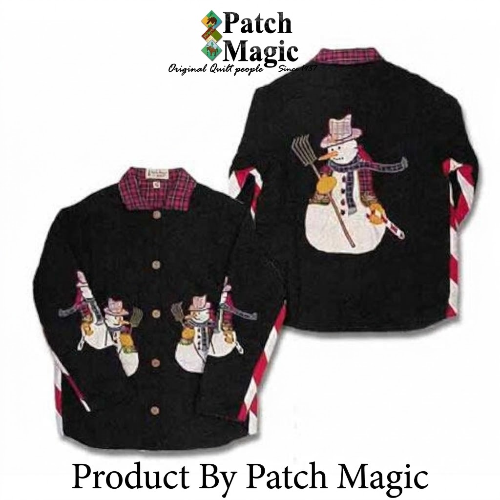 Snowman Christmas Reversible Quilted Cotton Jacket &ndash; Handmade Appliqu&eacute; Holiday Winter Jacket by Patch Magic