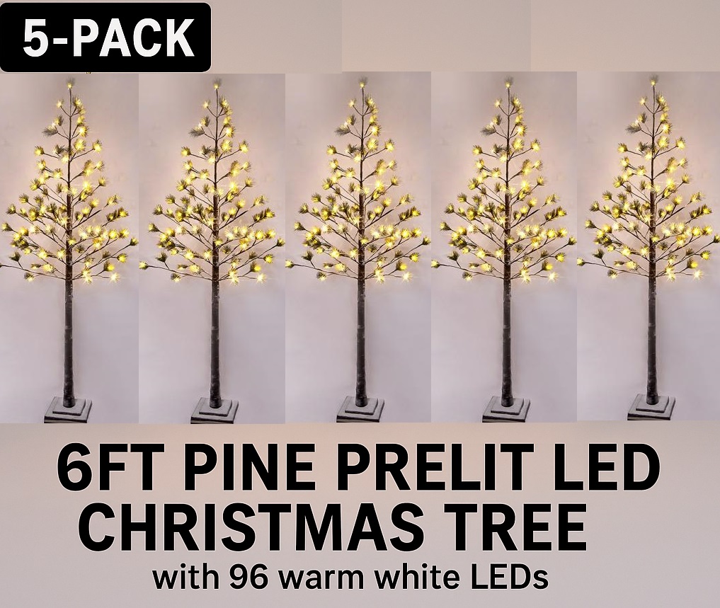 5-Pack Value Set: 6FT Pine Prelit LED Christmas Trees – Perfect for Events & Home Décor - LIMITED TIME DEAL – BUY MORE & SAVE BIG!