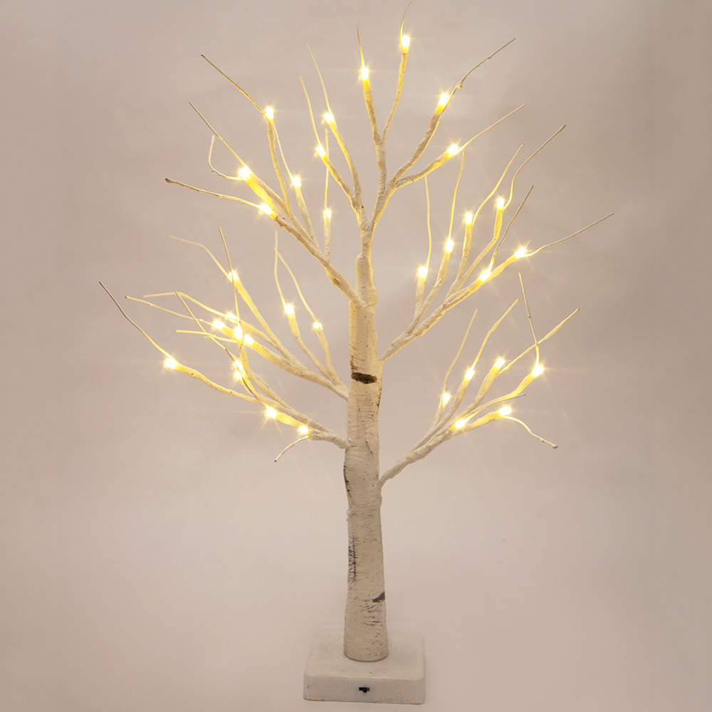 2 ft Prelit Christmas Tree, Birch LED Lighted Tree with 36 Warm White Lights