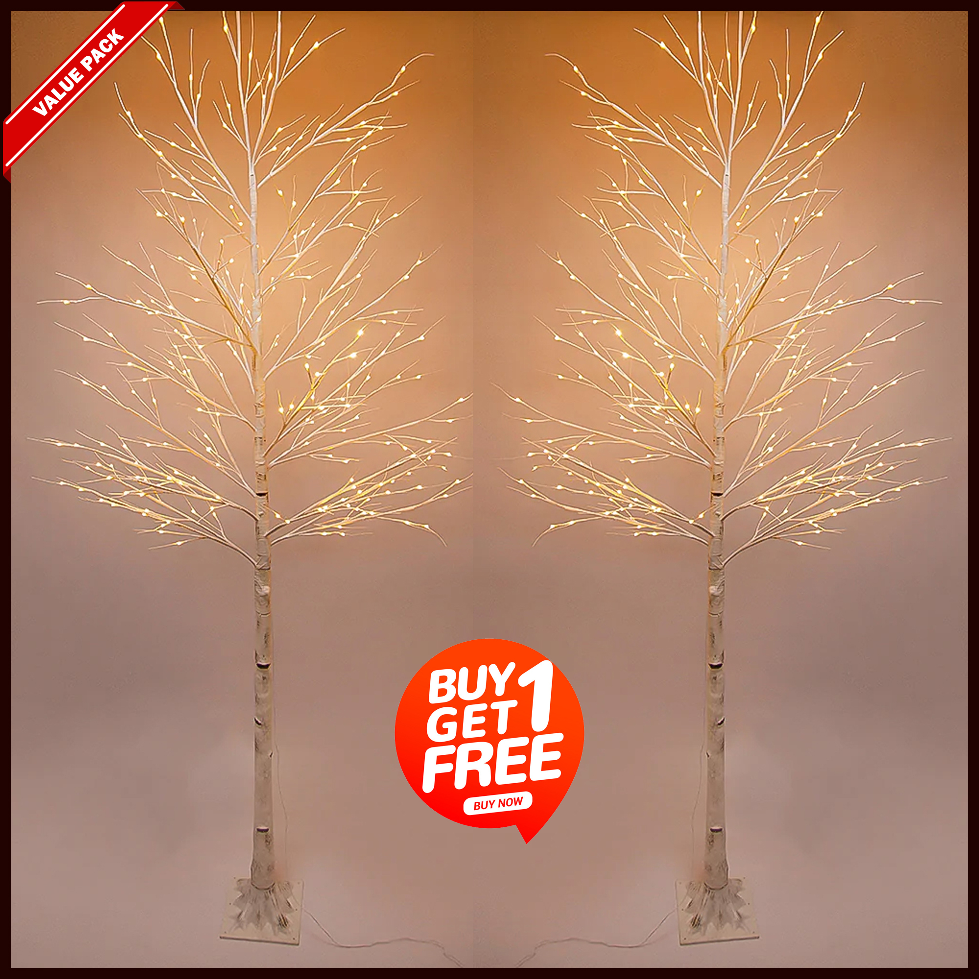 Buy a pair of Pre-lit LED Light Christmas tree, 10 Ft Height White birch tree with 240 Warm White LED Bulbs, Study lights with 5 Meters extension wire.